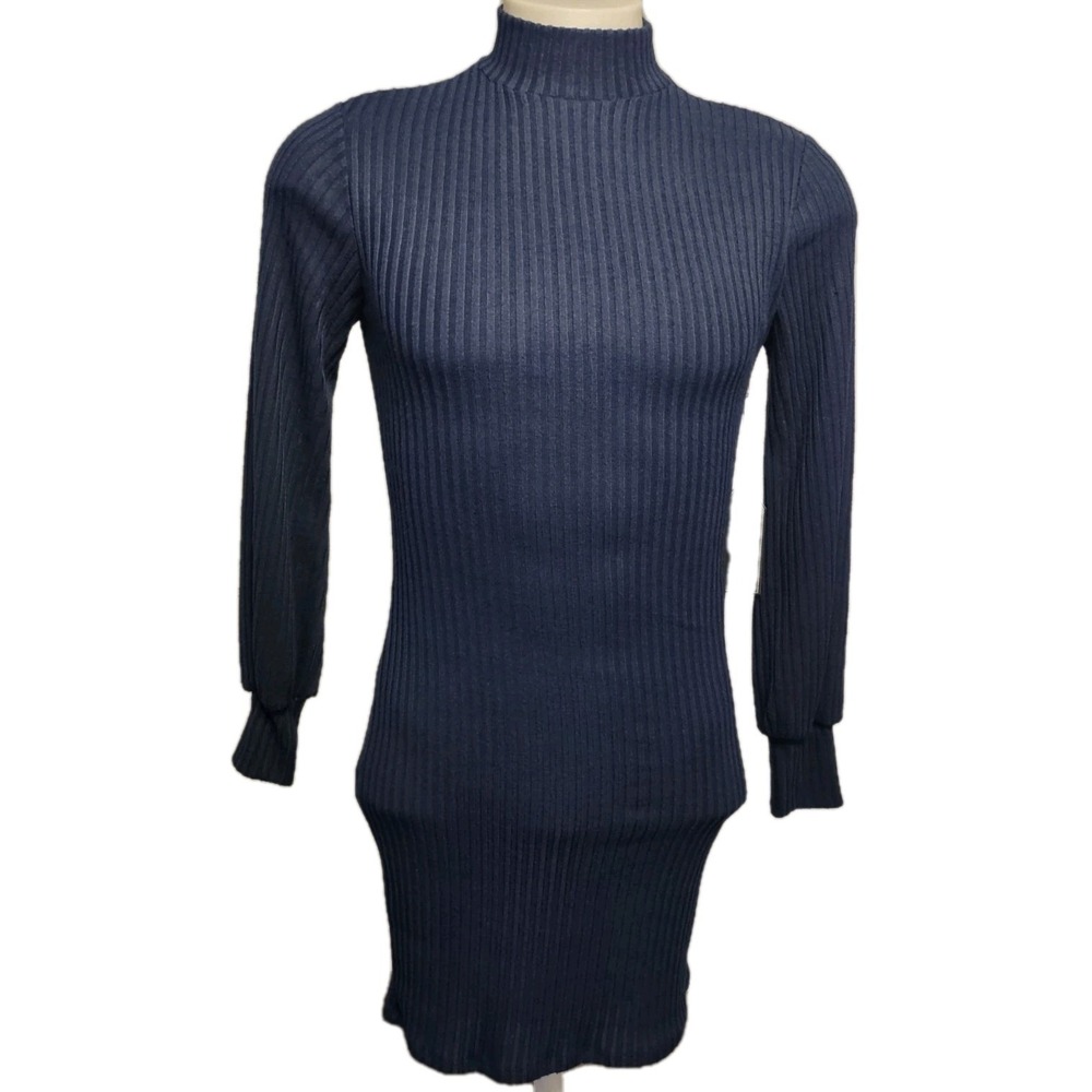 Max + Ash Ribbed Mock Neck‎ Dress Size M Women Navy Blue Bodycon Mini Norm Core